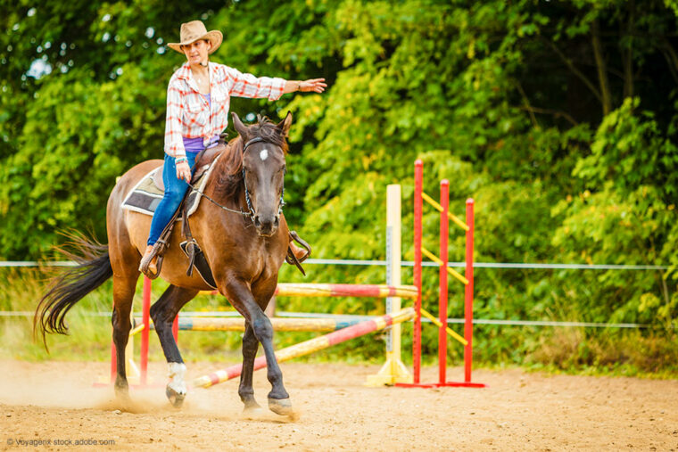 Westernreiterin im Westernpferd bei Show auf Reitplatz